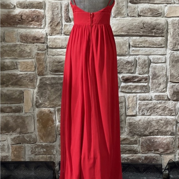 Red Banded Waist Chiffon Gown (size 3) - Picture 2 of 5